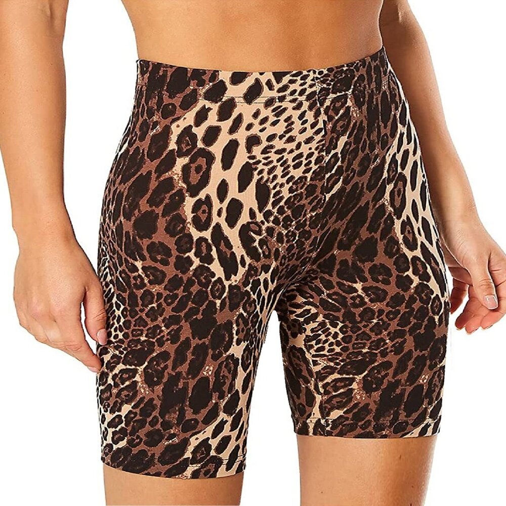 new Size 2XL HUE Women's Essentials BROWN Leopard Cotton Bike Shorts